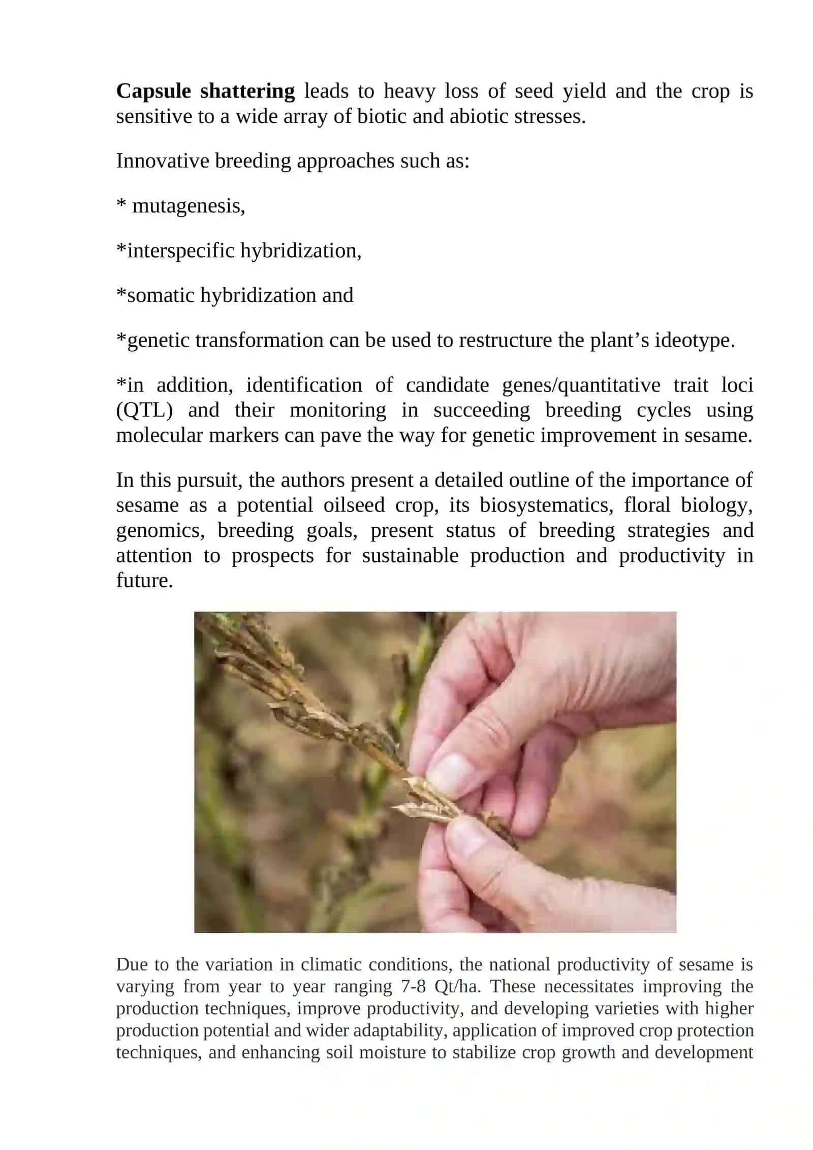 Advances (uspexi) in Sesame (Sesamum indicumL.) breeding 2