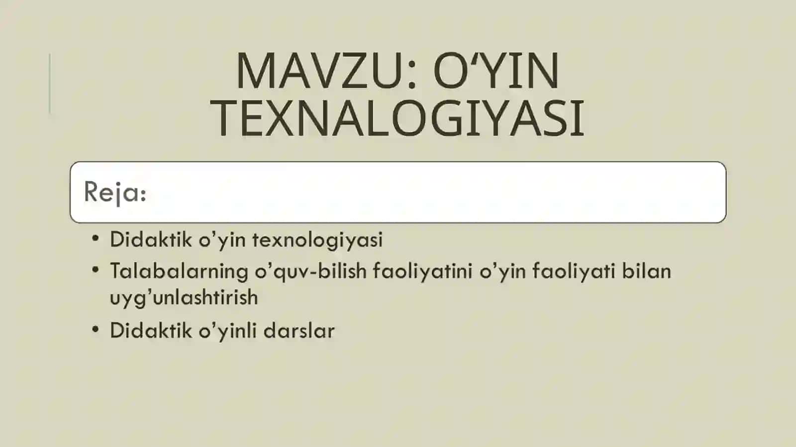 O‘YIN TEXNALOGIYASI 2