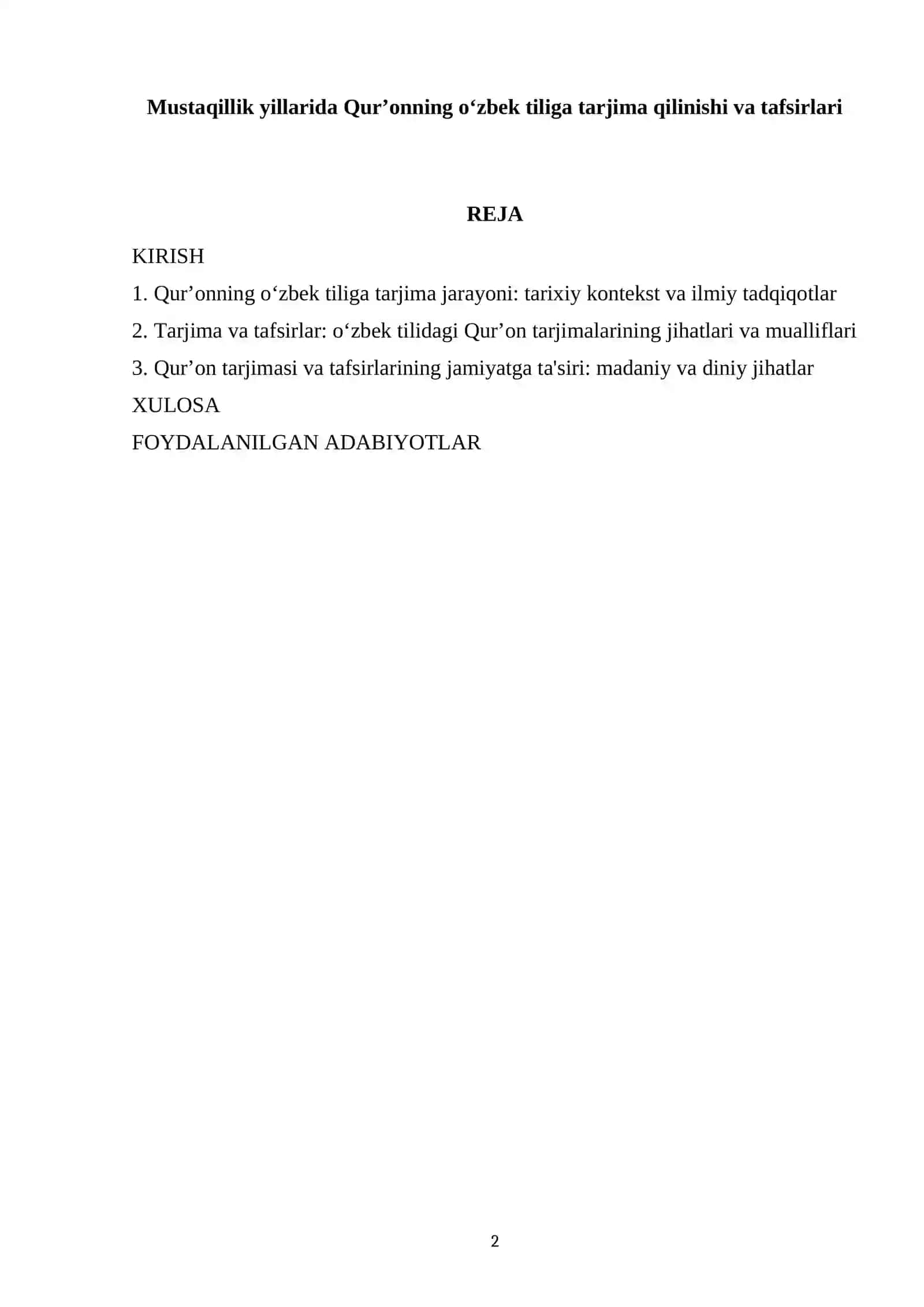 Mustaqillik yillarida Qurʼonning oʻzbek tiliga tarjima qilinishi va tafsirlari 2
