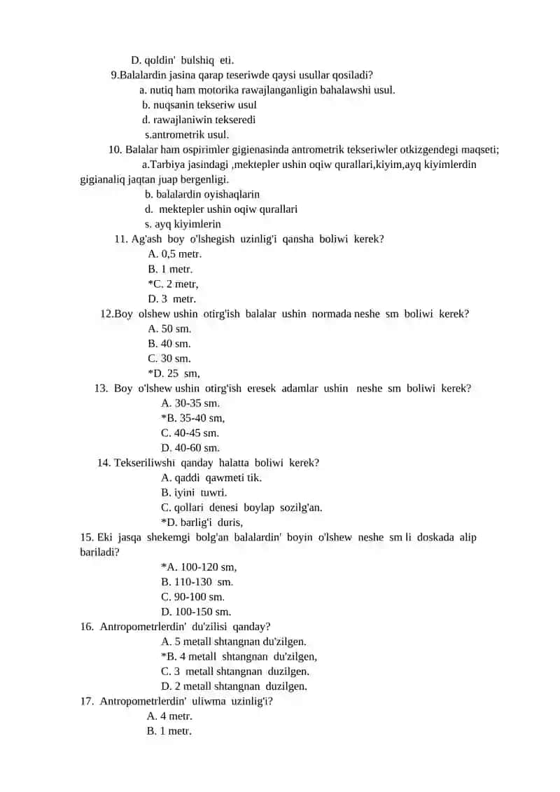 Antropometrik tekseriw usullari balalar ham ospirimlerdin fizikaliq rawajlaniwina baha beriw 2
