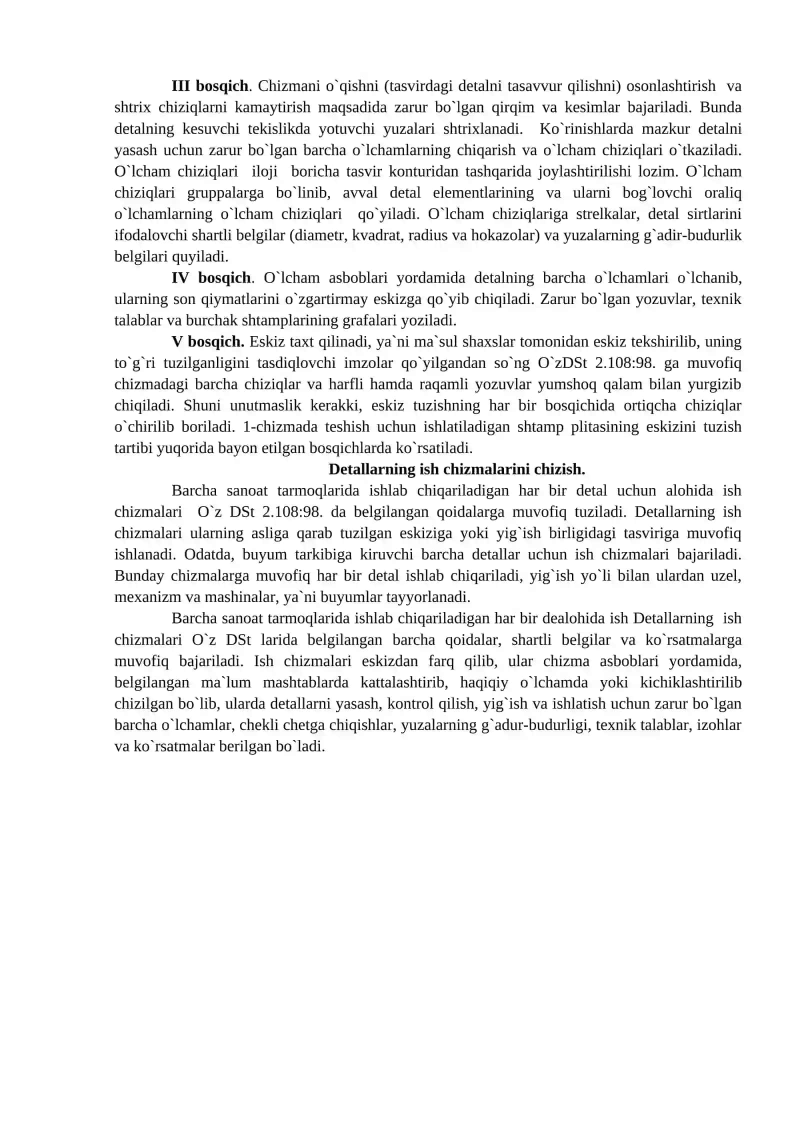 Eskiz. Eskiz tuzish tarkibi. Detallarning eskizlari. Detallarga o’lchamlar qo’yish qoidalari. Yig’ma birliklarning tasvirlari 2