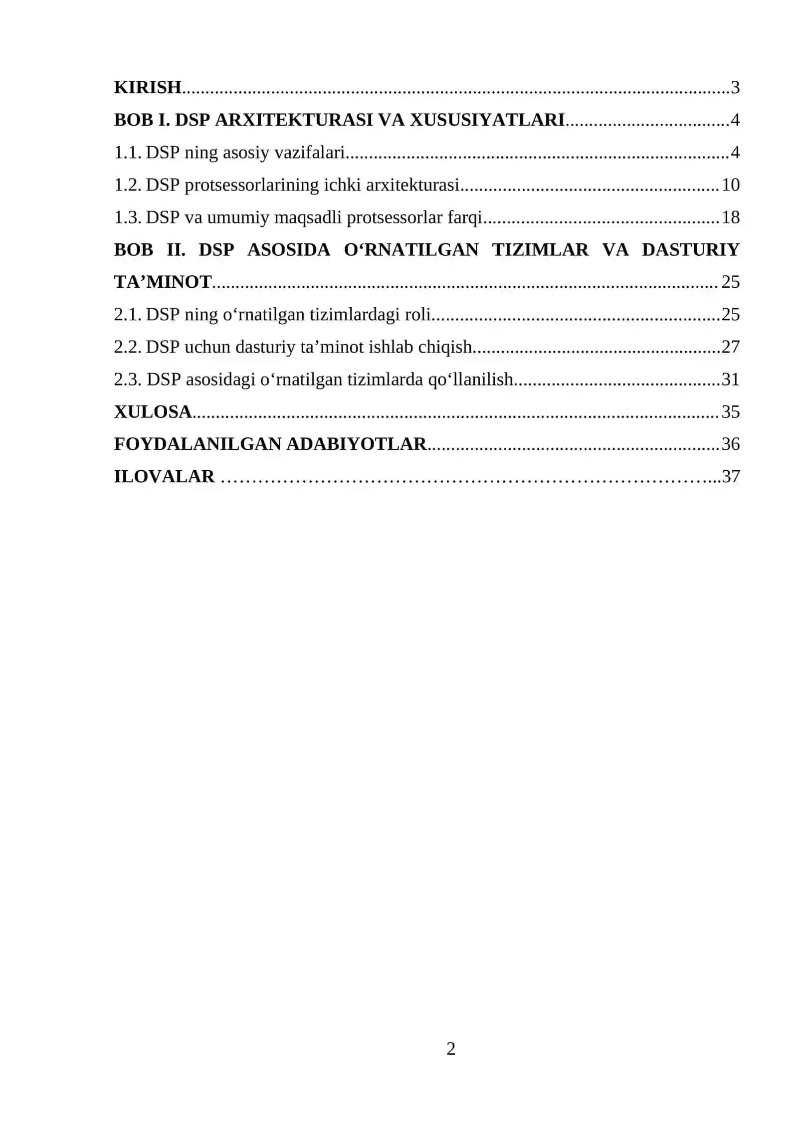 DSP ga asoslangan o'rnatilgan tizimlar mavzusidagi KURS ISHI 2
