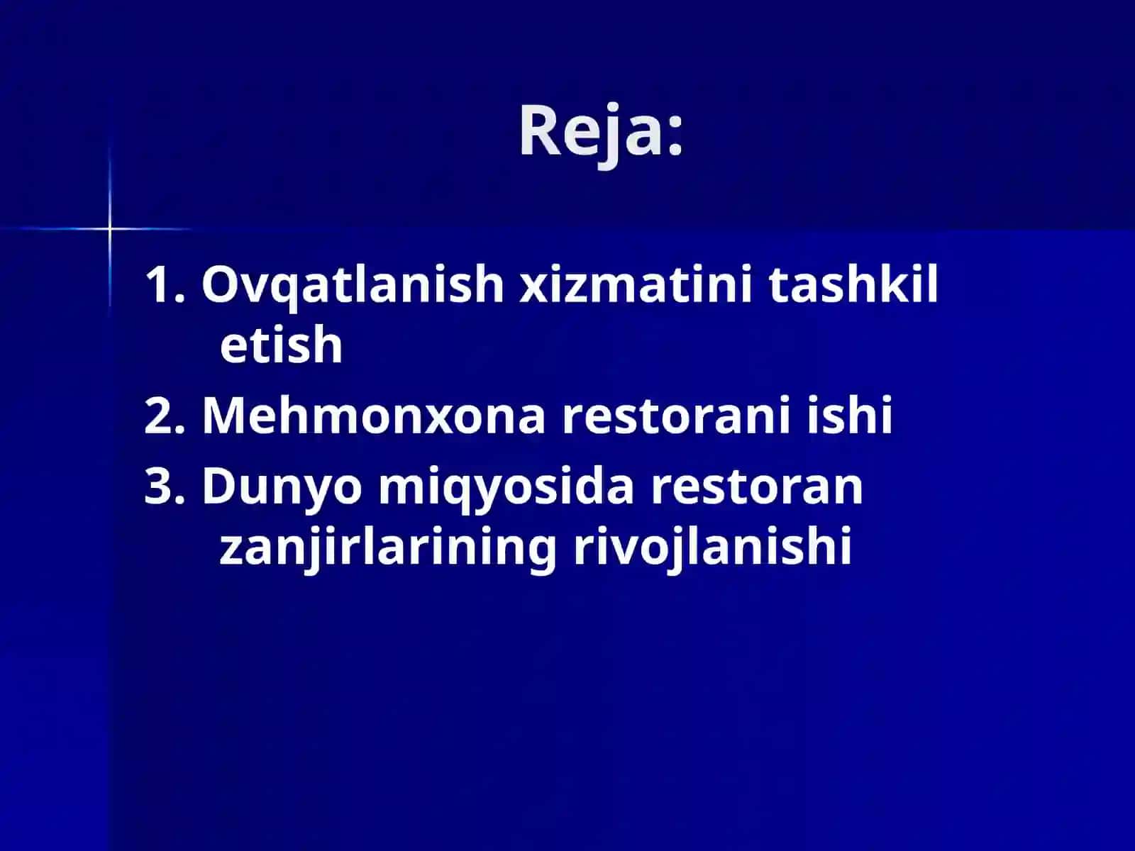 Turizmda ovqatlanish korxonalarini rivojlantirish 2