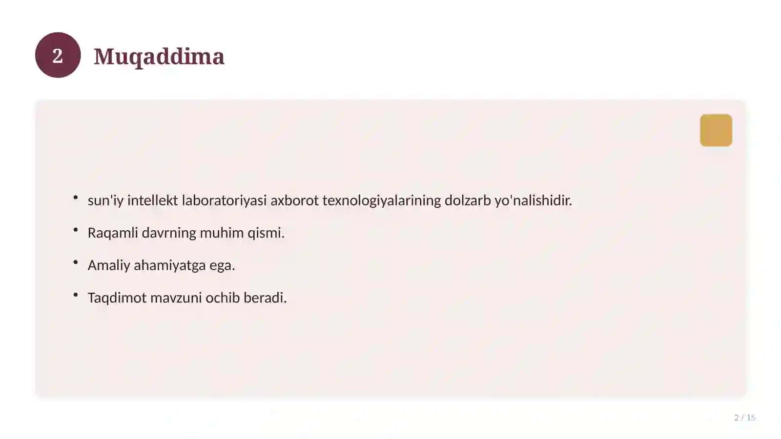 Sun'iy intellekt laboratoriyasi axborot texnologiyalari 2