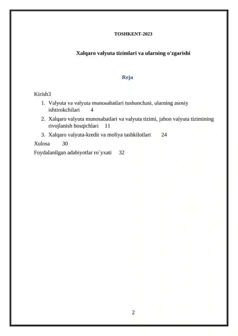 Xalqaro valyuta tizimlari va ularning o'zgarishi 2