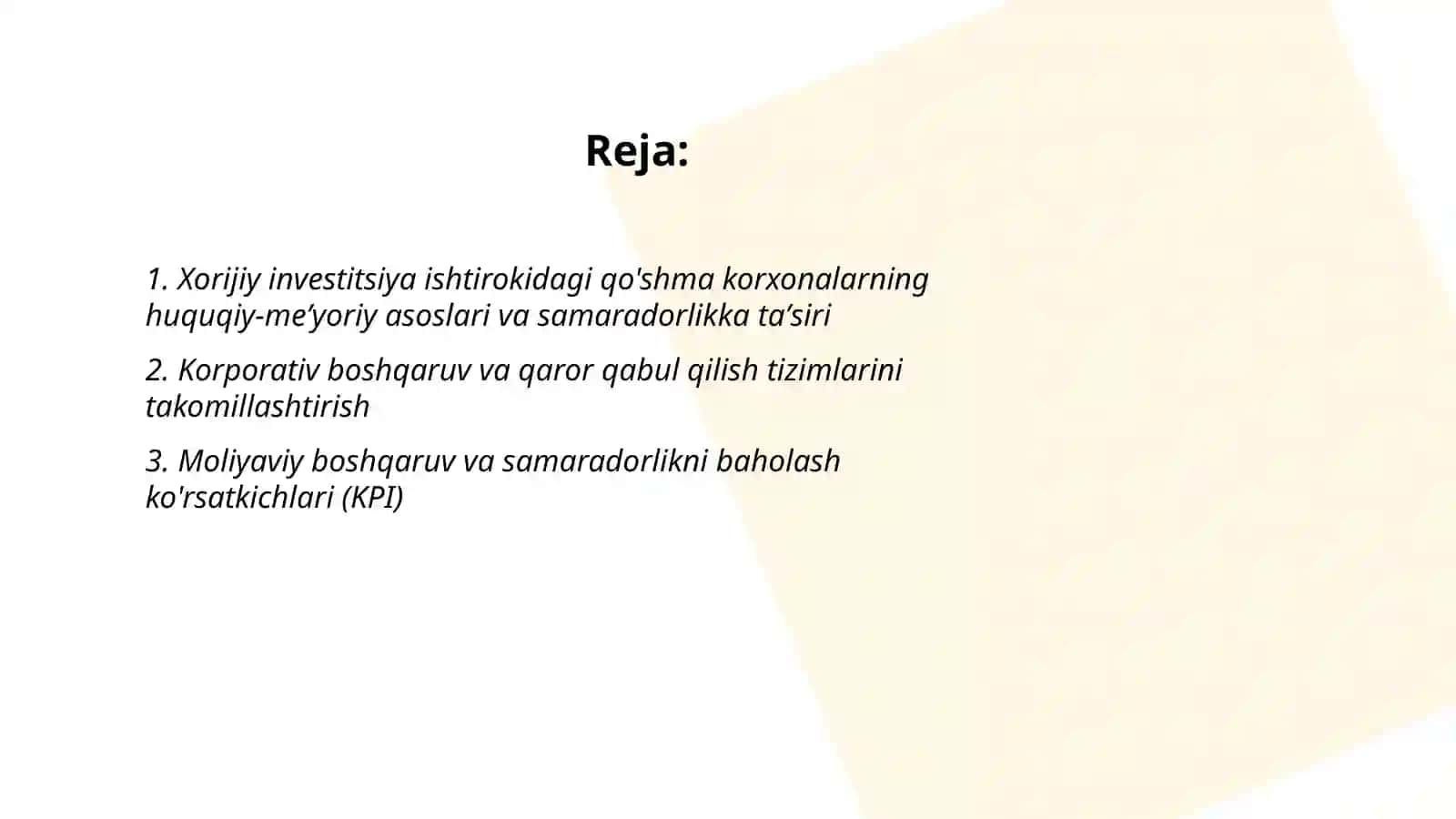 Xorijiy investitsiya ishtirokidagi qo'shma korxonalarning faoliyatini samaradorligini ta'minlash 2