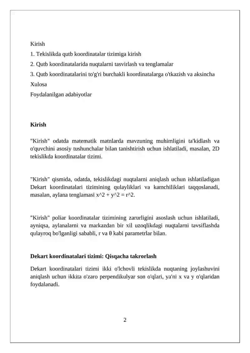 Tekislikda qutb koordinatalar sistemasi 2