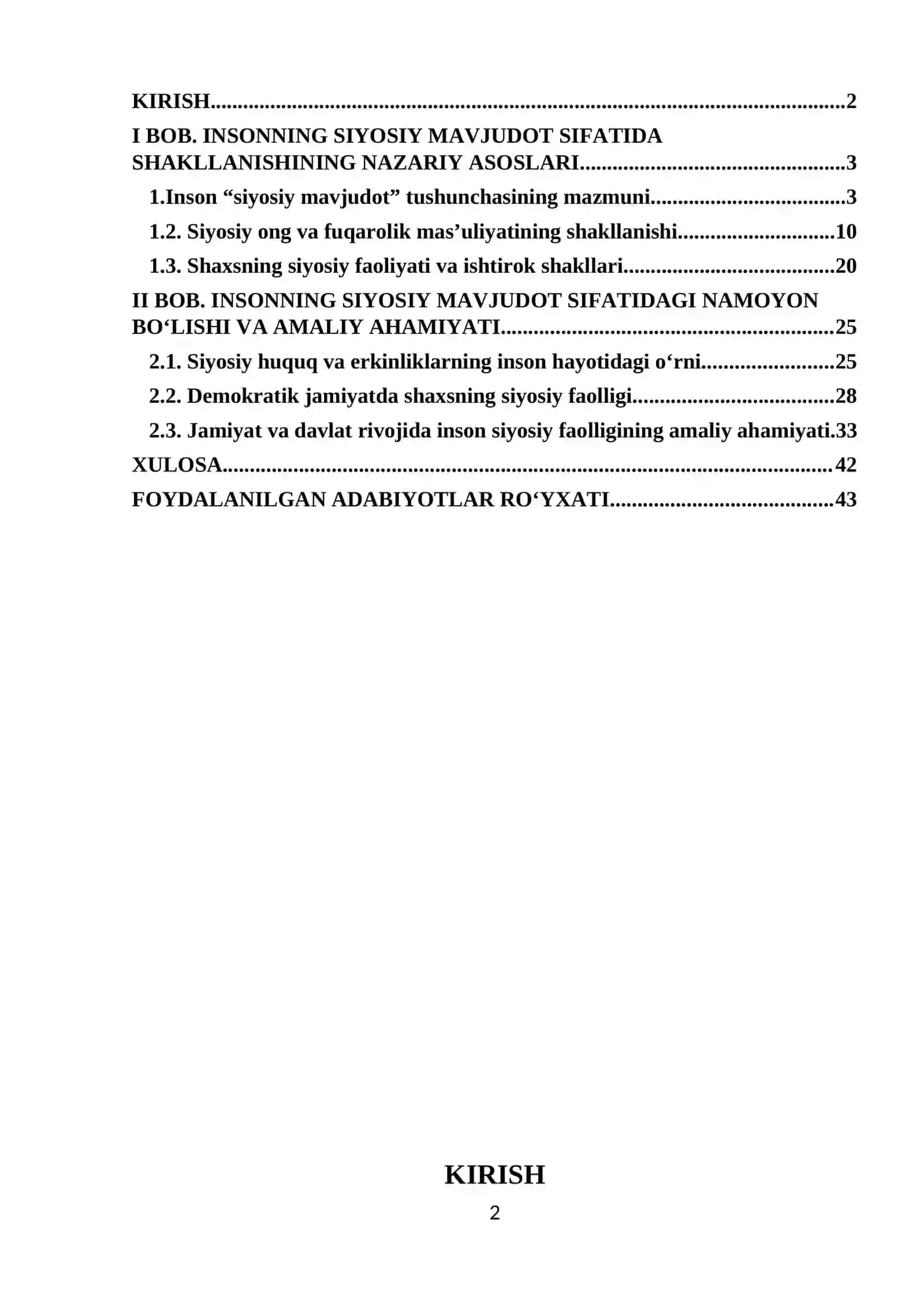 Insonning "siyosiy mavjudot" sifatida - kurs ishi 2