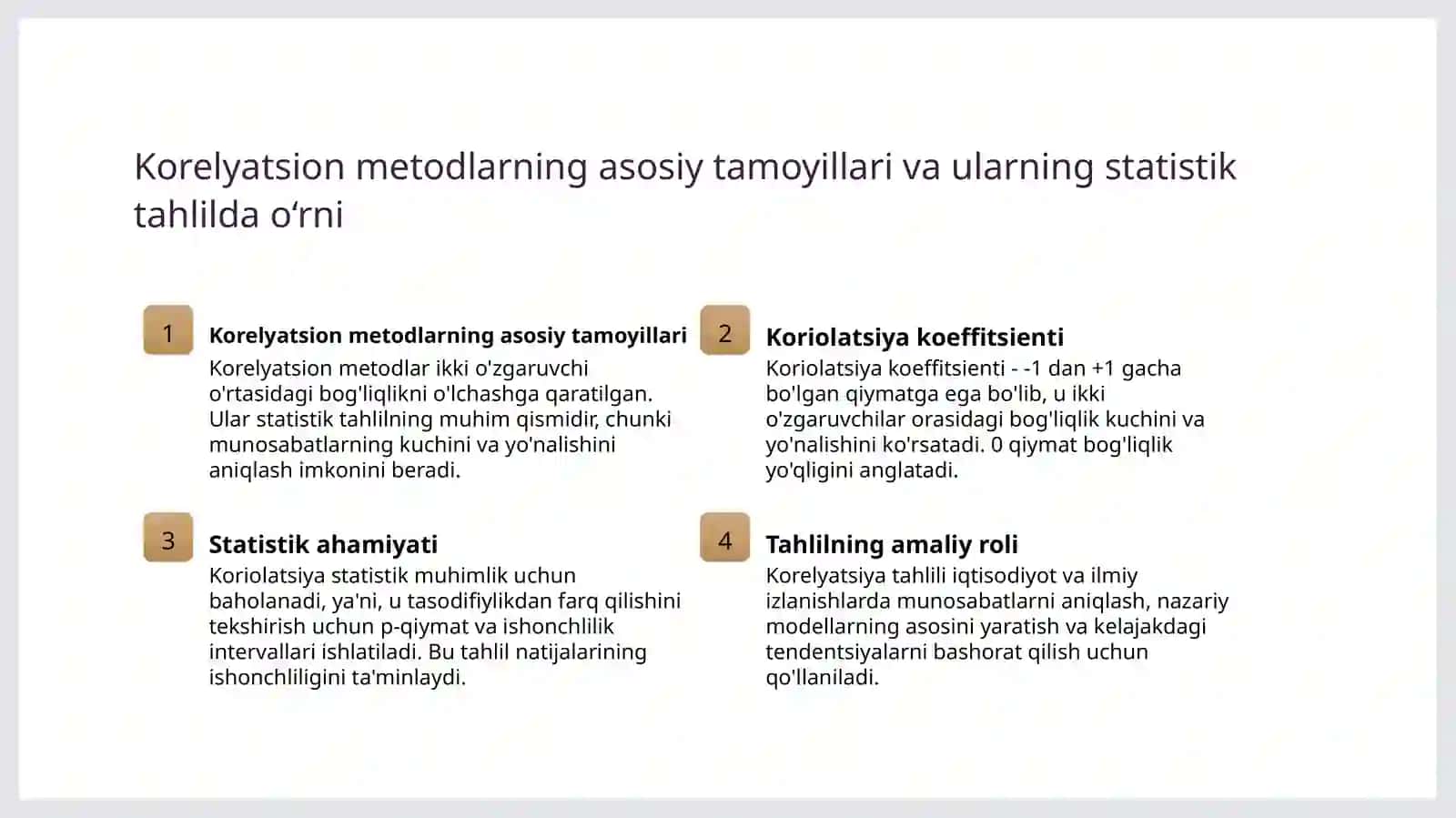 Statistik korelyatsion va regressiv tahlil metodlari 2
