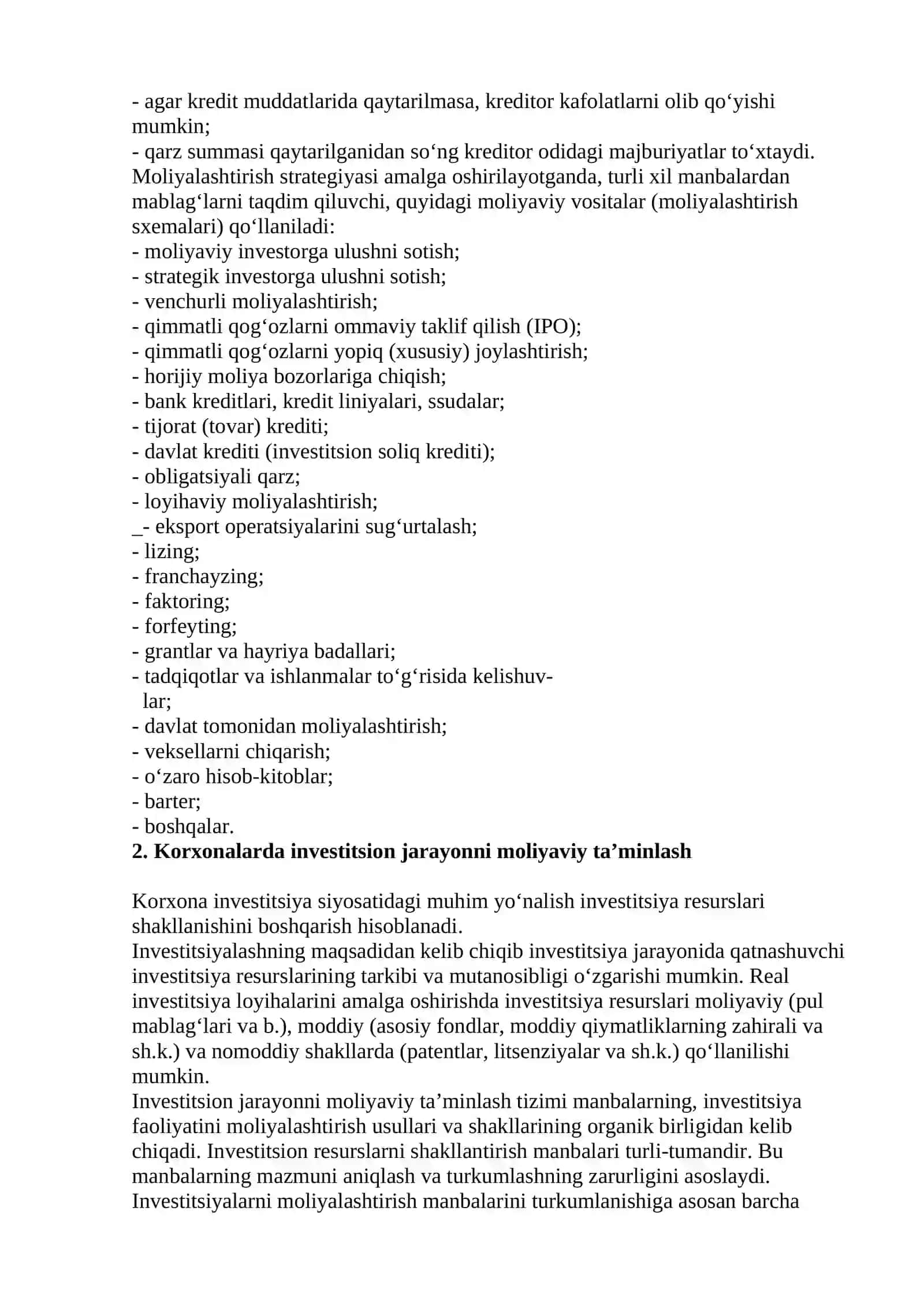 Korxonalarni moliyalashtirishning shakl va usullari 2