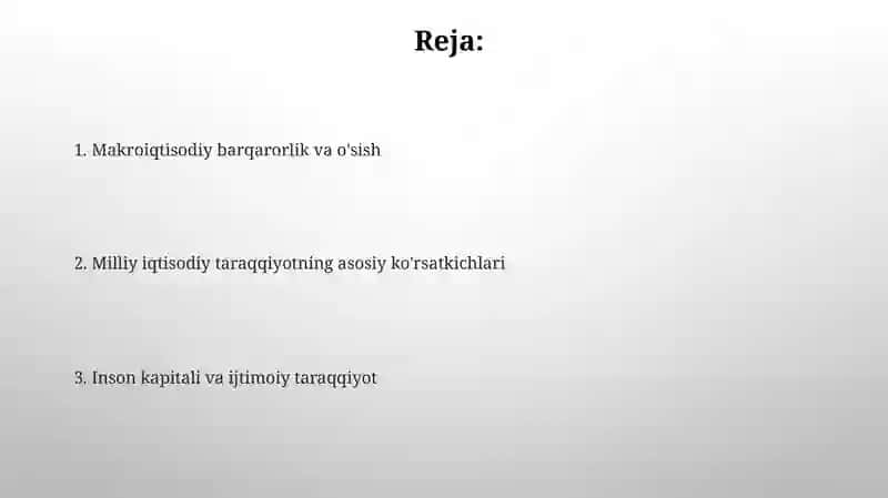 Milliy iqtisodiyot rivojlanishining asosiy ko’rsatkichlari 2