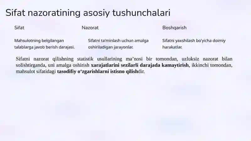 5-mavzu.Mahsulotsifatini boshqarish va tahlil qilishning statistik usullari 2