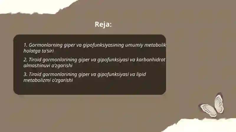 Gormonlarning giper va gipofunksiyasini metabolizmning õzgarishiga tasiri 2