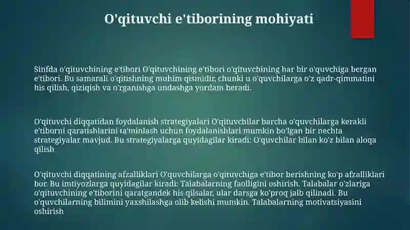 Òqituvchininh Diqqati Va Dars Jarayonida Undan Foydalanish Yòllari 2
