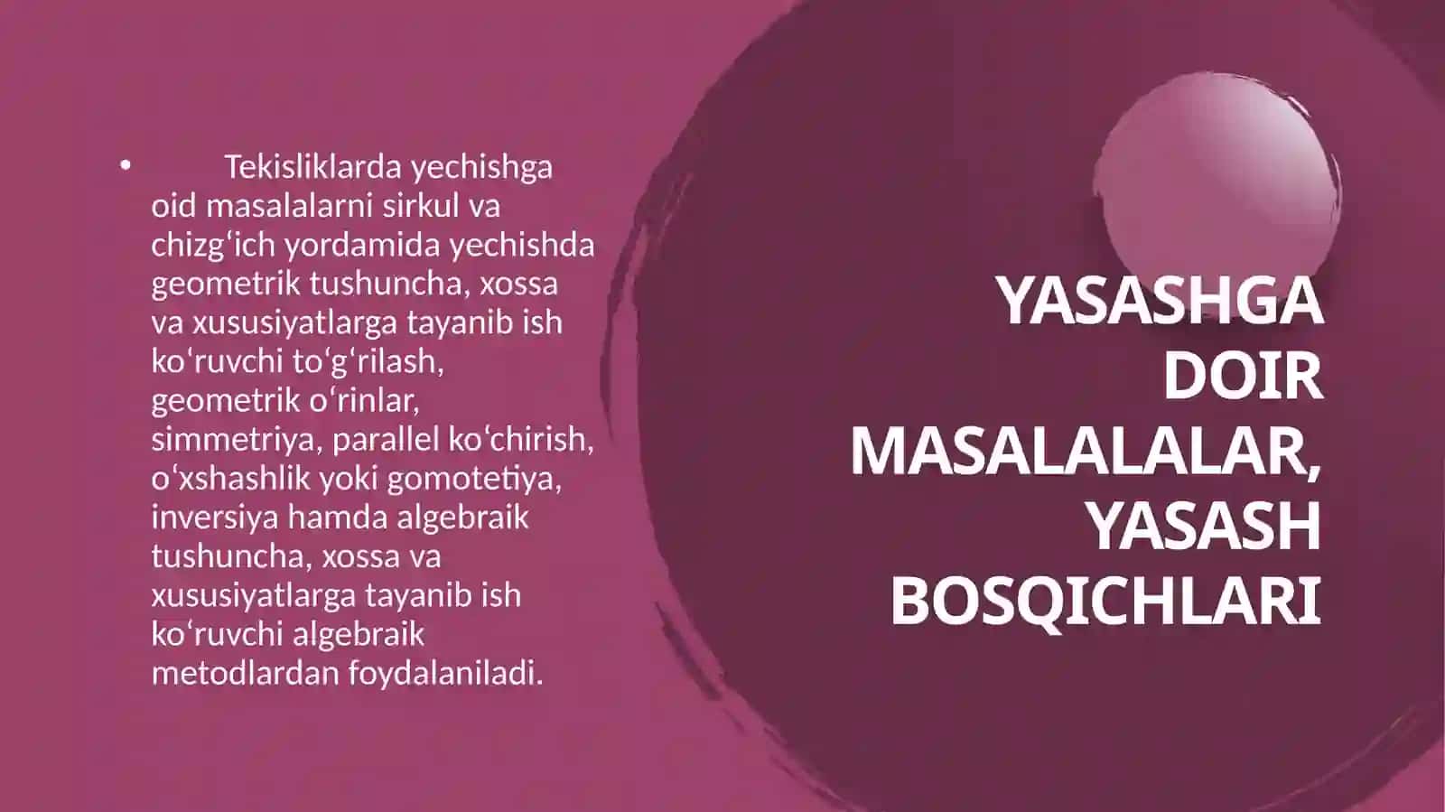 Yasashga oid geometrik masalalar yechish jarayonlari 2