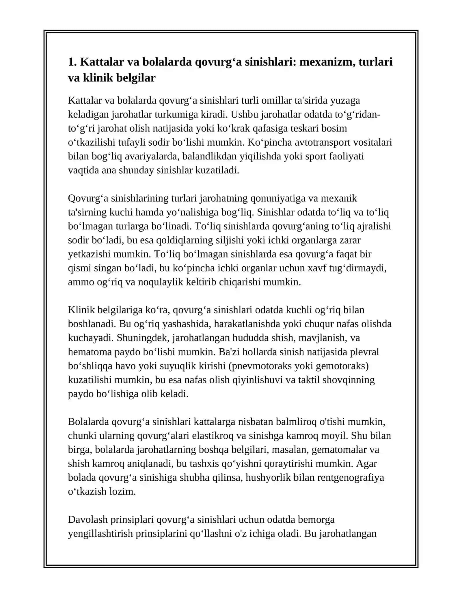 KATTALAR VA BOLALARDA KO‘KRAK QAFASI VA YELKA KAMARI  JAROHATLARI. QO‘LNING JAROHATLARI. YELKA, BILAK VA QO‘L BARMOQ JAROHATLARI, KELIB CHIQISH SABABLARI, TASHXISLASH USULLARI 2