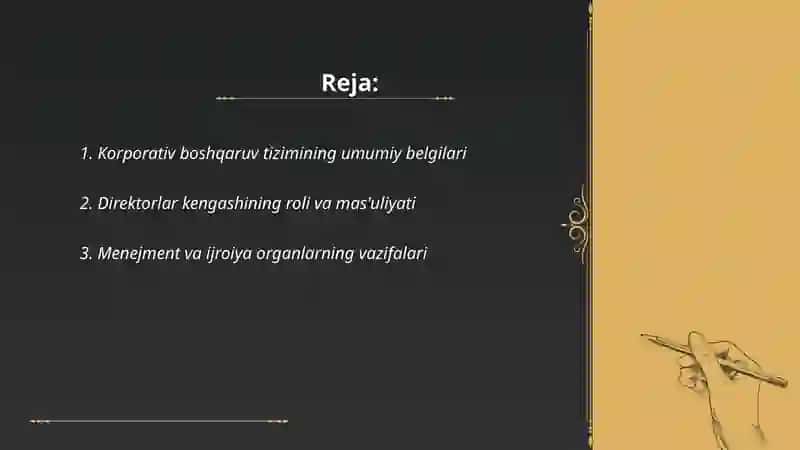 Korparativ boshqaruv tizimining vazifalari va javobgarligi 2