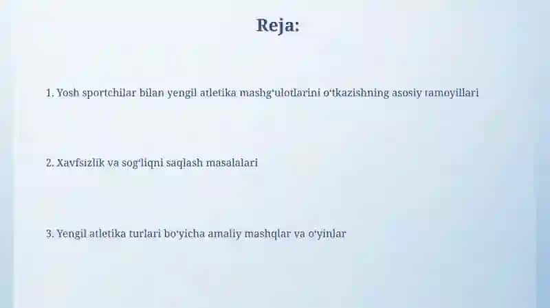 Yosh sportchilar bilan yengil atletika mashgʻulotlari 2