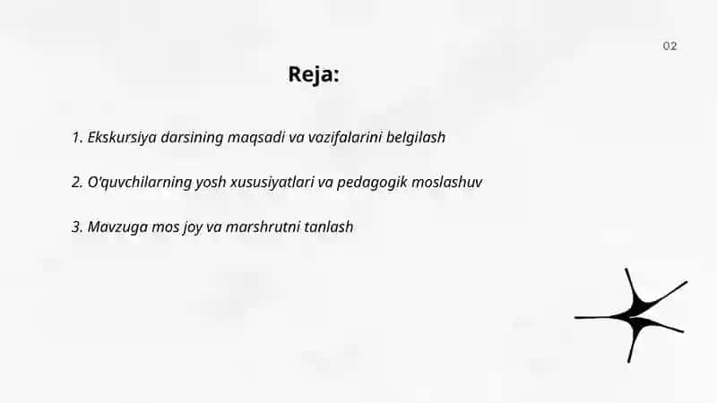 Ekskursiya darslarini rejasini tayyorlash 2