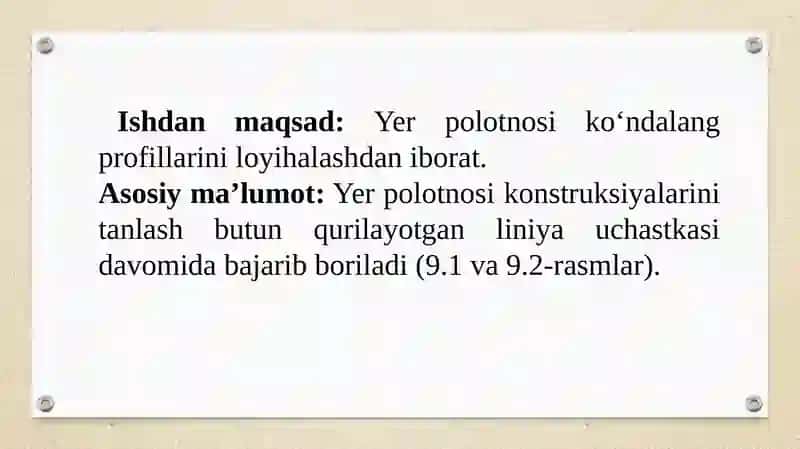 Yer polotnosi ko‘ndalang profillarini loyihalash 2