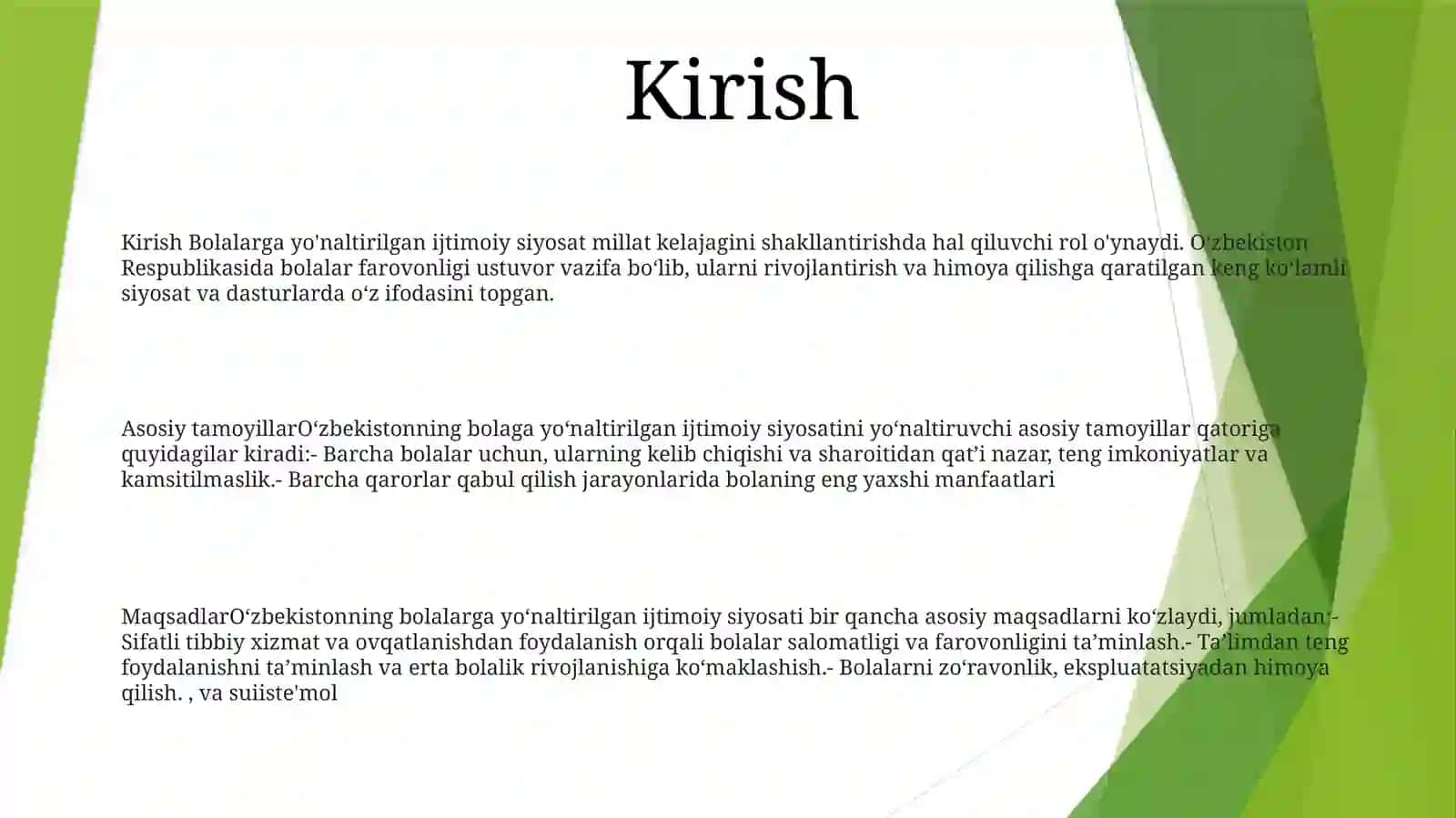 OʻZbekiston Respublikasida Bolalarga Qaratilgan Ijtimoiy Siyosat 2