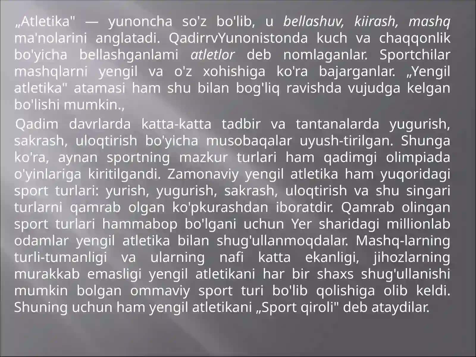 Yengil atletikaning maxsus mashqlari texnikasini o'rgatish 2