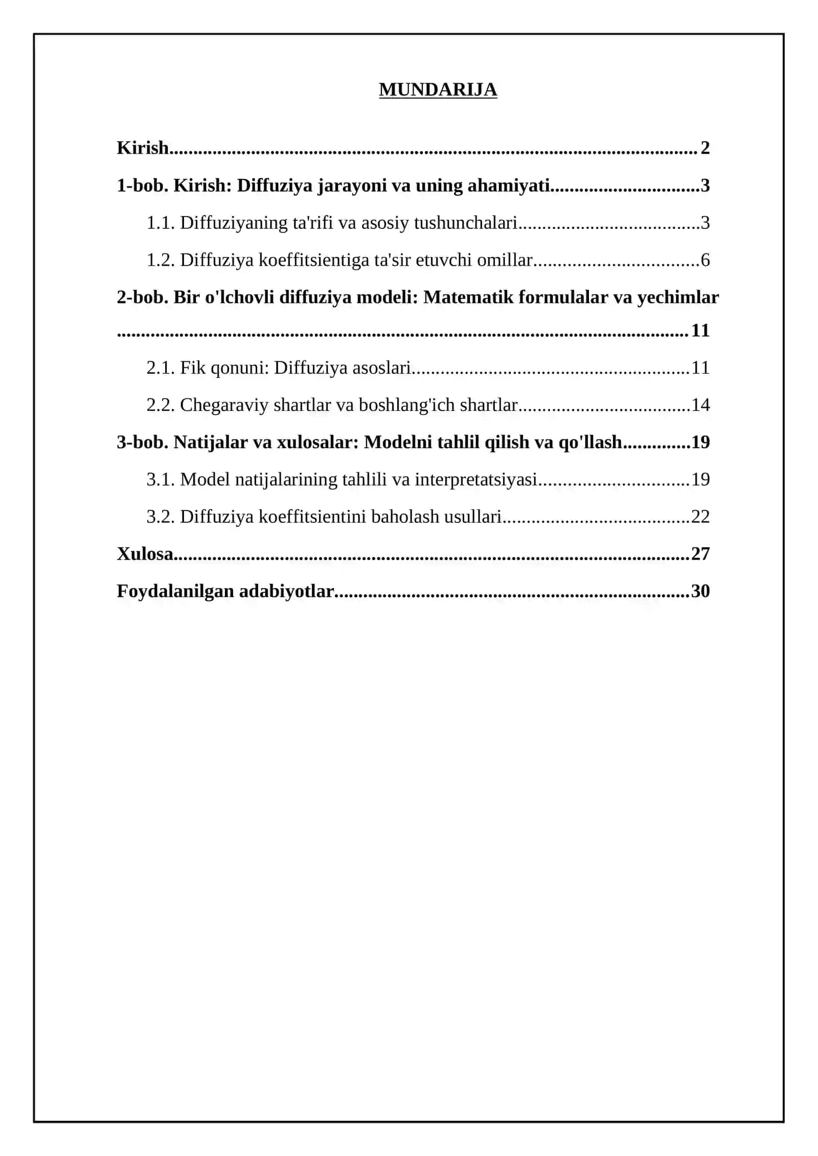 Bir oʻlchovli holda diffuziya jarayonini modellashtrish 2