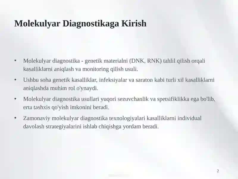 Genetik Kasalliklarning Molekulyar Diagnostikasi: Asosiy Tamoyillar va Zamonaviy Yondashuvlar 2