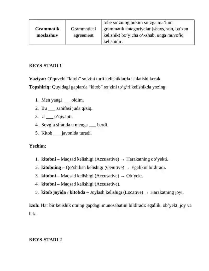 Otlarning grammatik kategoriyalari: kelishik kategoriyasi 2