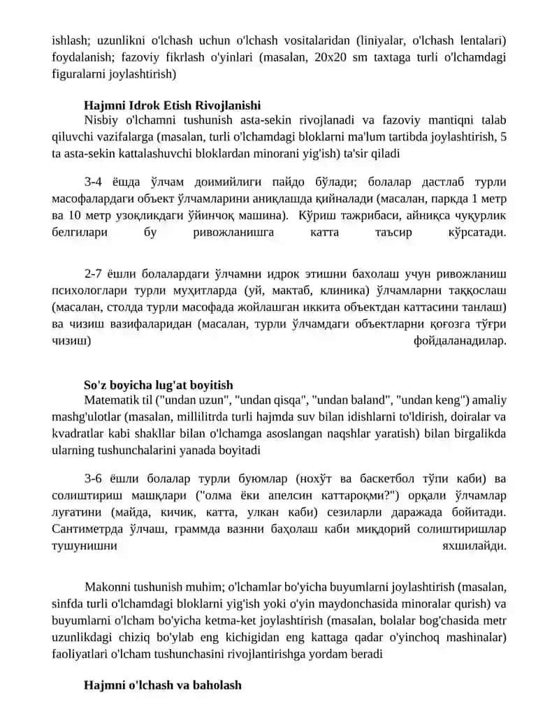 Bolalar ob'ekt hajmini tushunish va o'lchashning rivojlanishi 2
