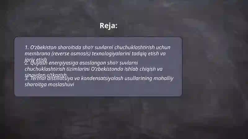 O‘zbekiston sharoitida sho‘r suvlarni chuchuklashtirish g‘oyasini yaratish 2