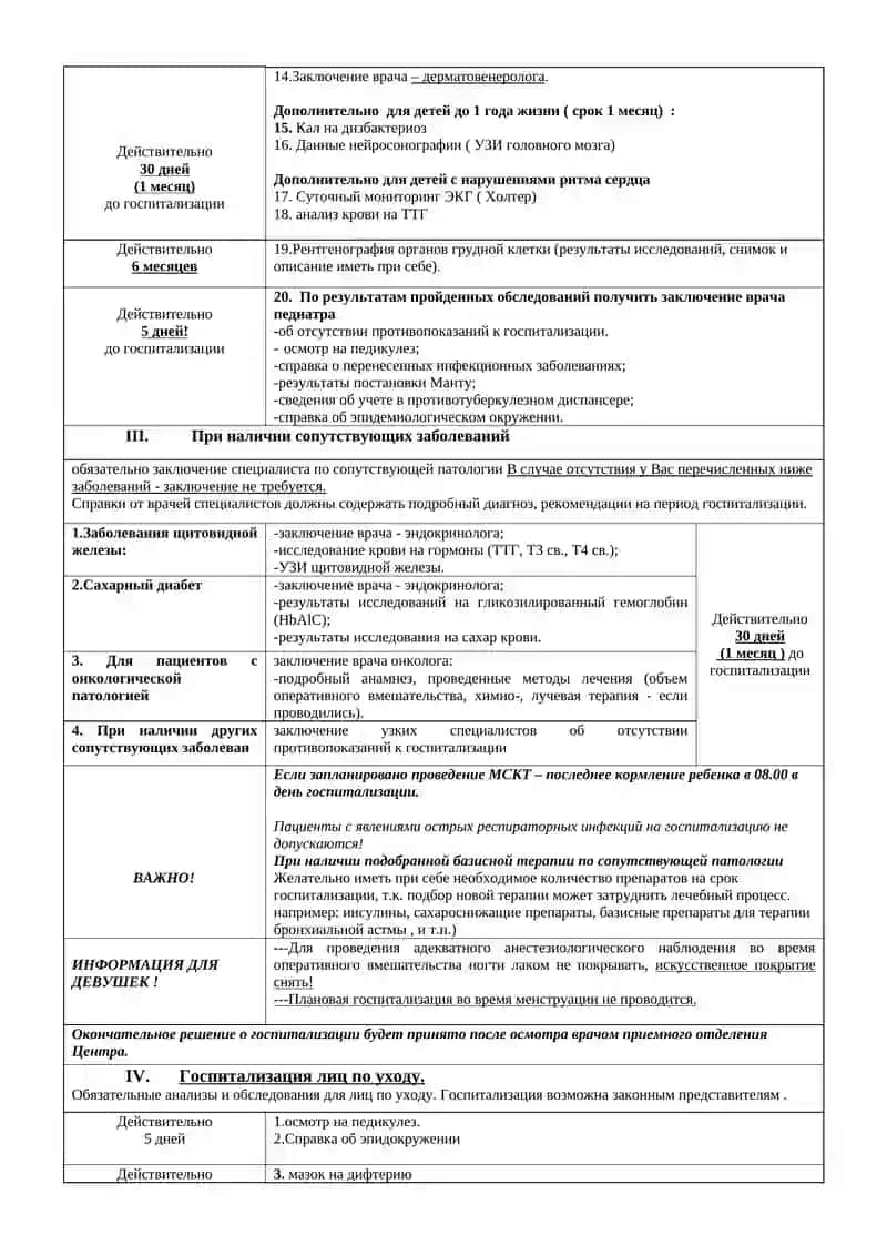 ПОРЯДОК И УСЛОВИЯ ГОСПИТАЛИЗАЦИИ для ДЕТЕЙ 2