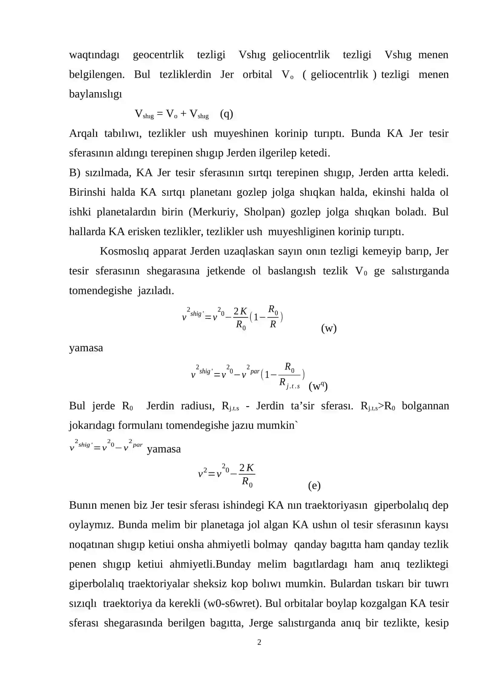 Planetalar aralıq ushıw. Jer tásir sferasindagı qozǵalıs 2
