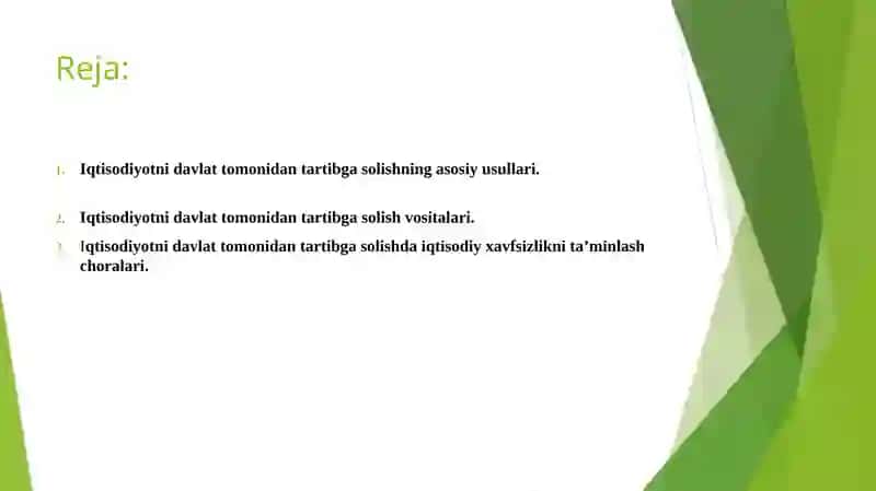 Iqtisodiy xavfsizlik va iqtisodiyotni davlat tomonidan tartibga solish. 2