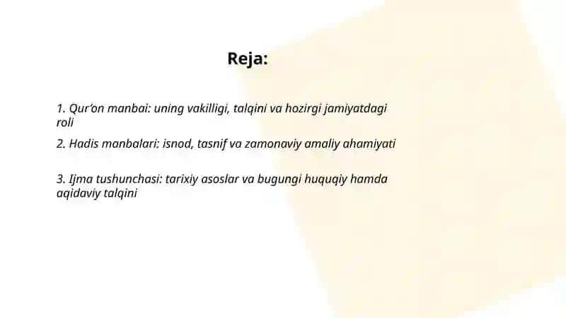 ISLOM DINI MANBALARI, AQIDAVOY MAKTABLARI VA ULARNING HOZIRGI DAVRDAGI AHAMIYATI 2