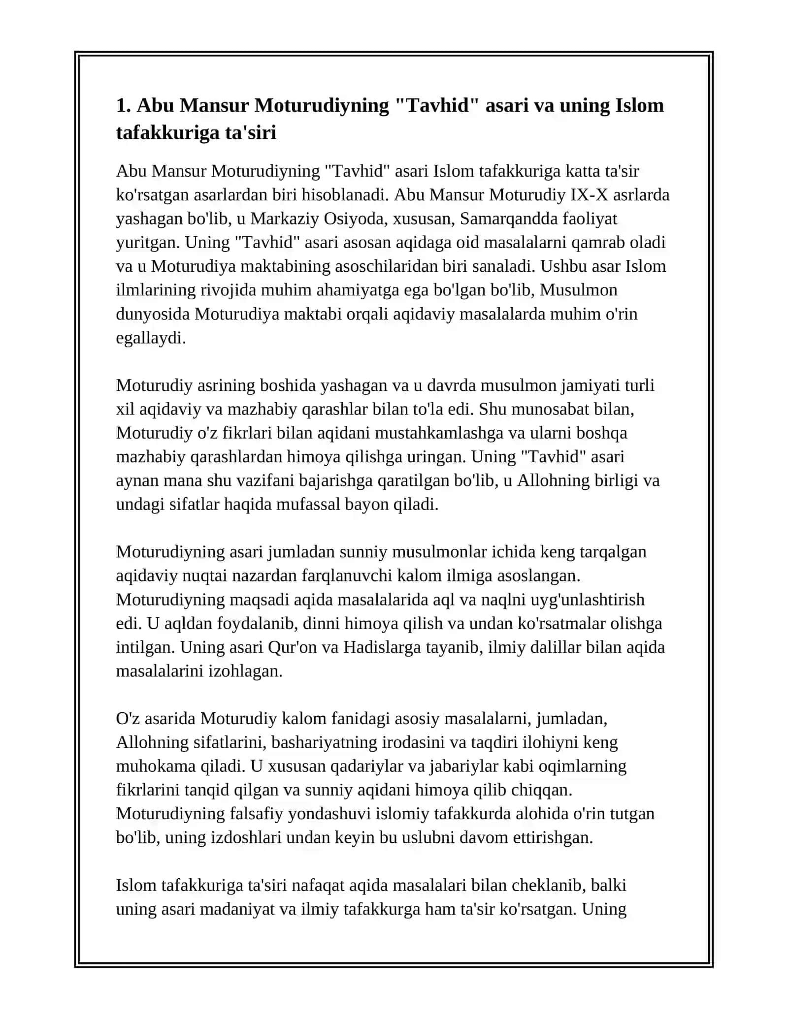 ABU MANSUR MOTURUDIYNING ISLOM TAFAKKURI VA MADANIYATIGA DOIR QARASHLARI 2