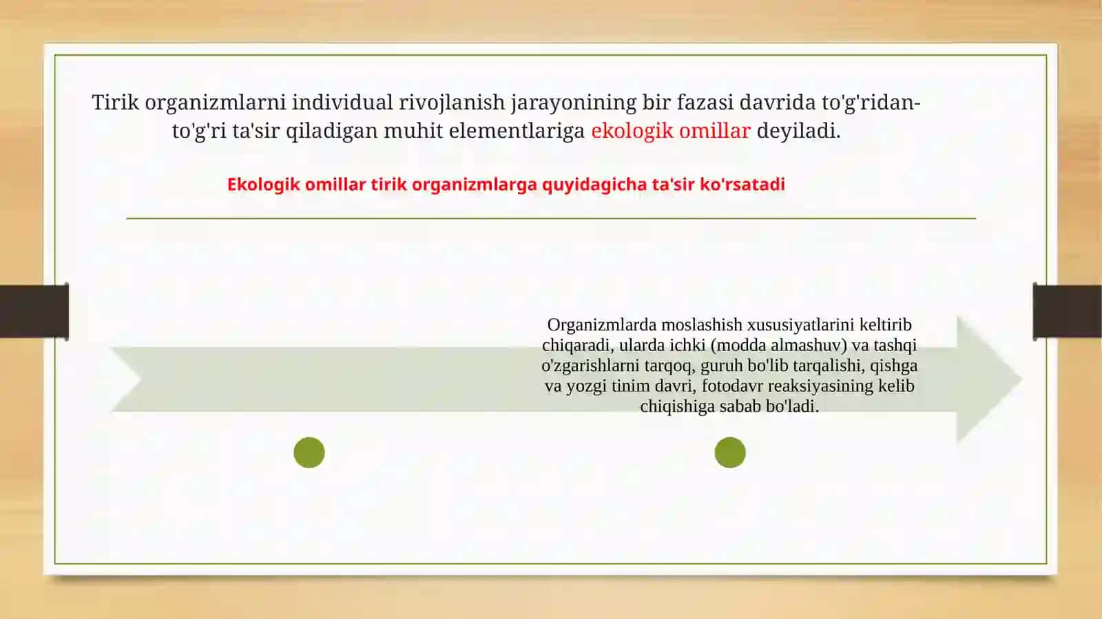 Ekologik omillar. Biosferaning tarkibi va uning xususiyatlari 2