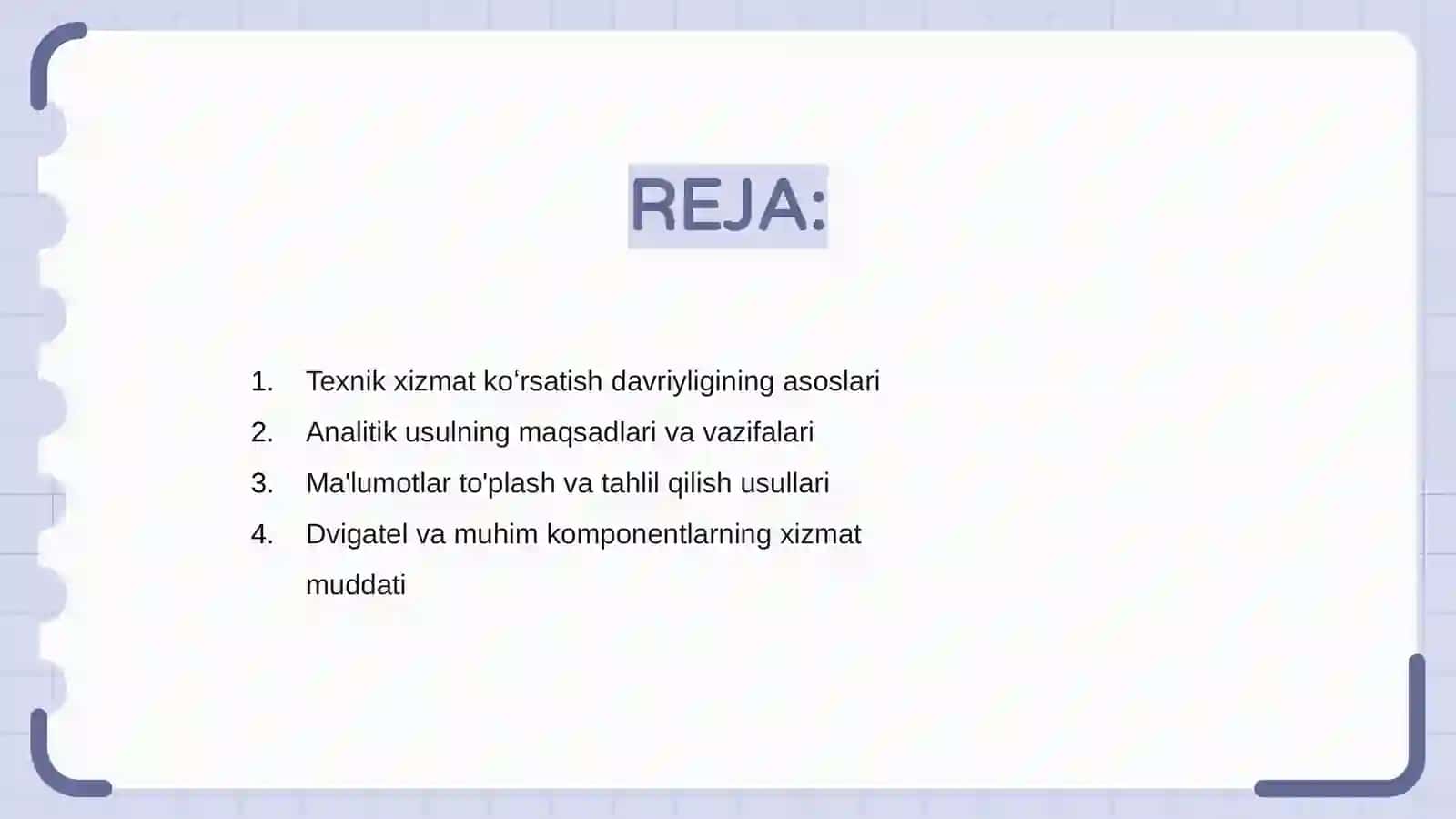 Texnik xizmat koʻrsatish davriyligini analitik usuli 2