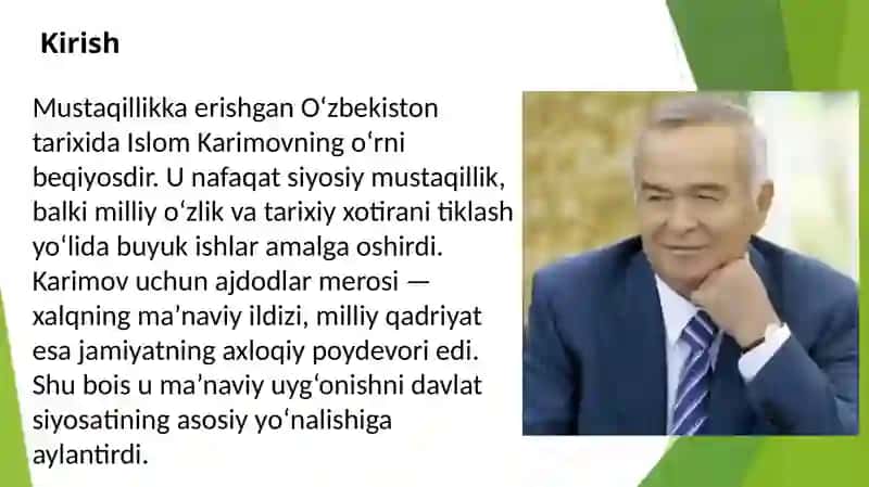 O‘zbekiston Respublikasining Birinchi Prezidenti Islom Karimovning ajdodlar merosi va milliy qadriyatlarni tiklash borasidagi xizmati 2