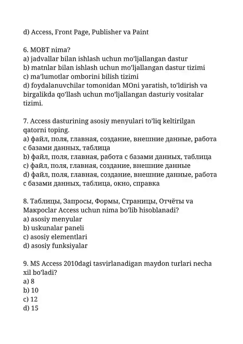 Informatikadan test 2