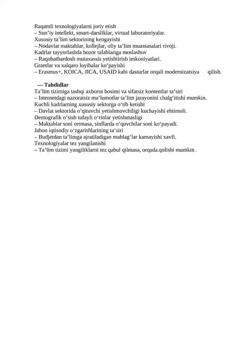 O'zbekiston Respublikasining ta'lim sohasidagi davlat siyosati mazmuni va uni aks ettiruvchi hujjatlar 2