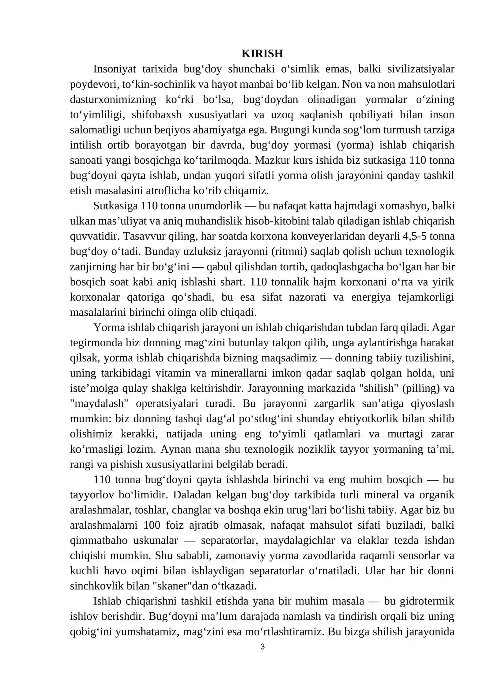 Sutkasiga 110 t/s unumdorlikdagi bug'doy yormasi ishlab chiqarish jarayonini tashkil etish 2