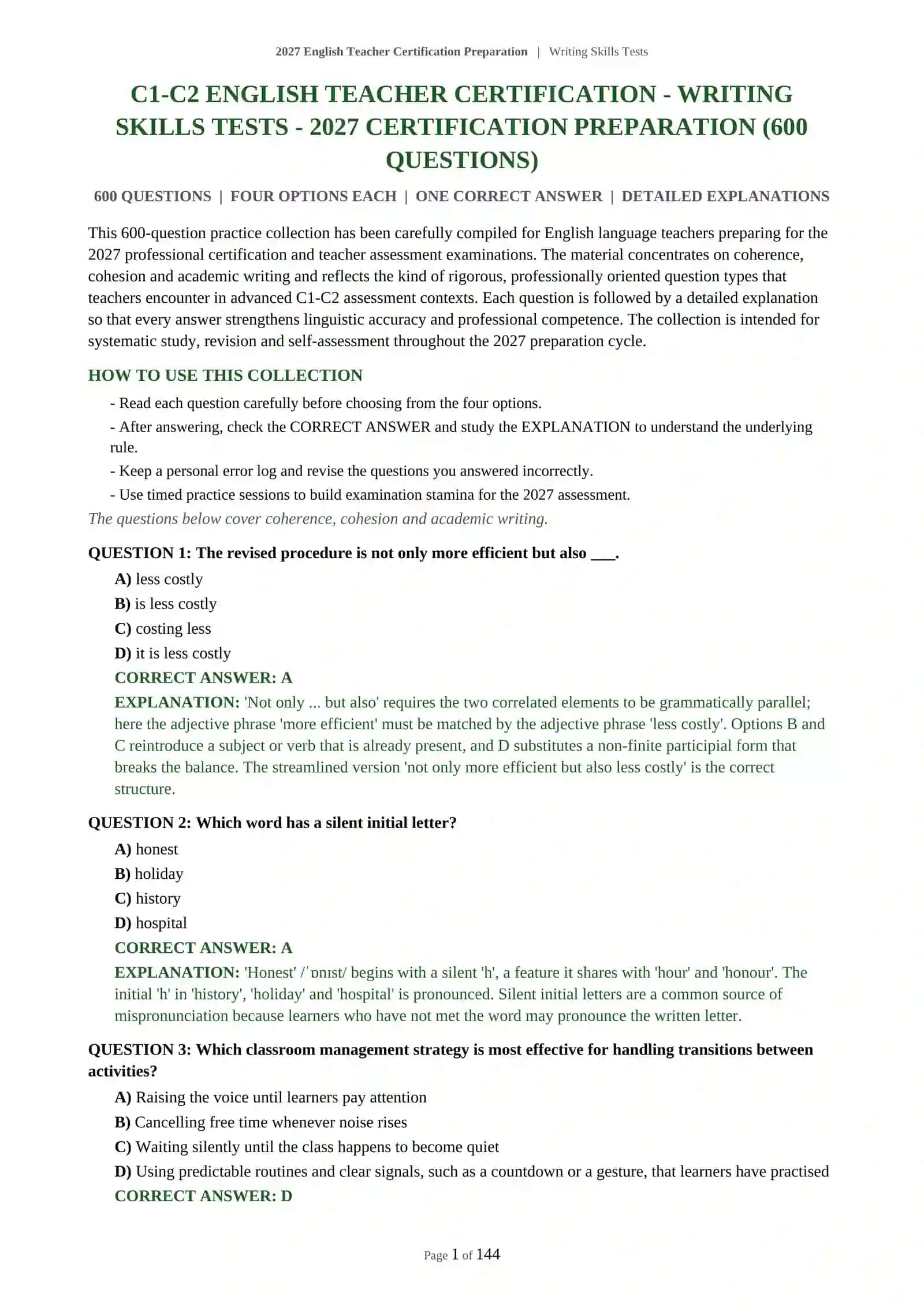 2027 English Teacher Certification Preparation | Writing Skills Tests 2