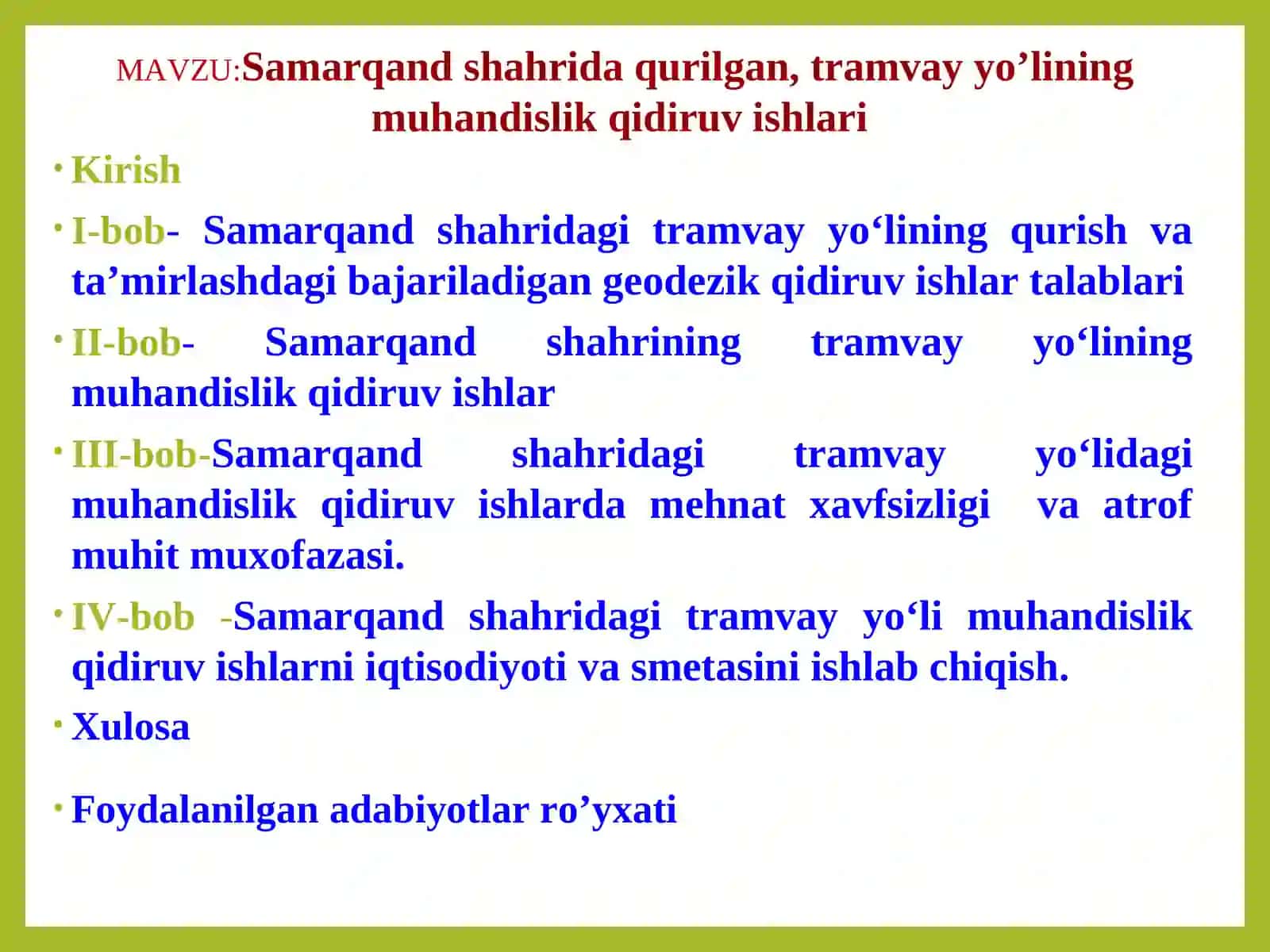 Samarqand shahrida qurilgan, tramvay yo’lining muhandislik qidiruv ishlari 2