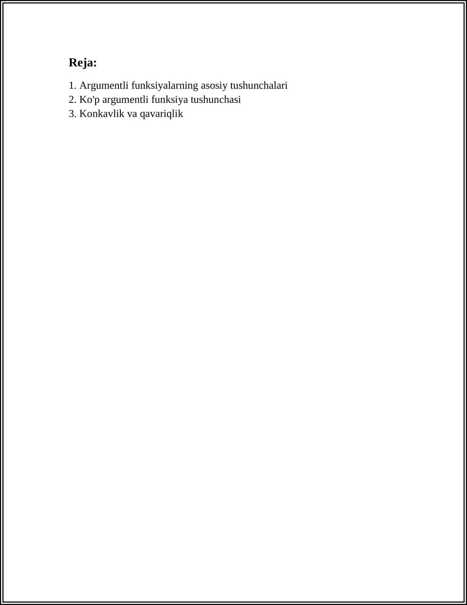 BIR VA KO'P ARGUMENTLI FUNKSIYALARNING QAVARIQLIGINI TEKSHIRISH 2