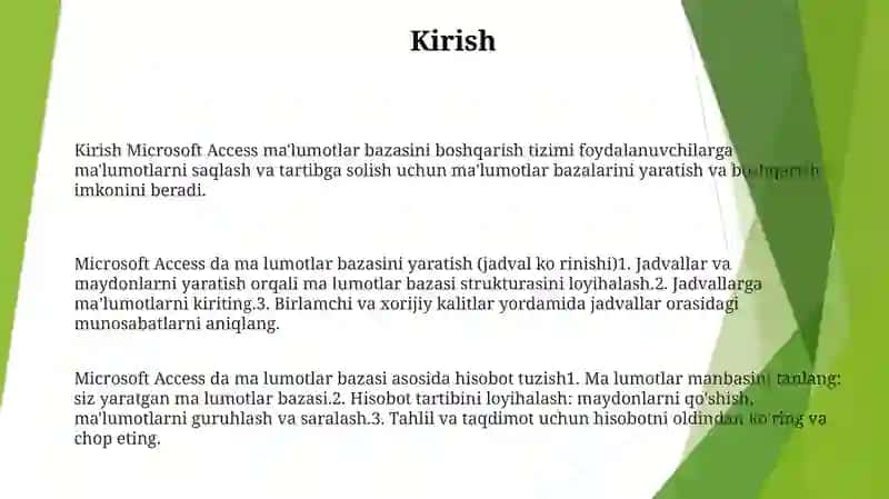 Malumot Lar Bazasini Yaratish Dasturlari Microsoft Accessda Yaratish (Jadval Shakl) 2