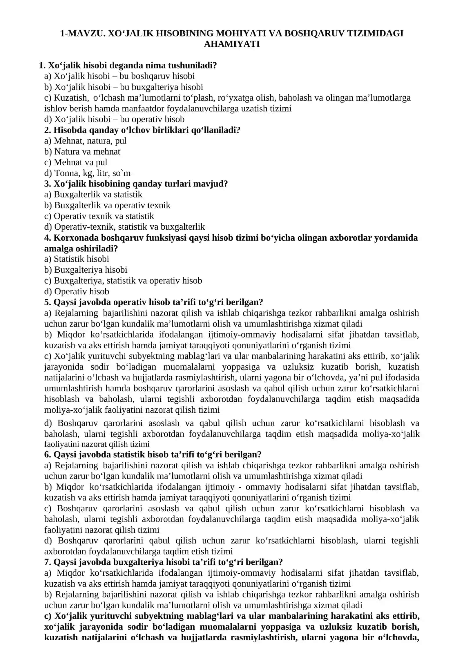 BIZNESDA BUXGALTERIYA HISOBI (FANIDAN TESTLAR TO‘PLAMI) 2