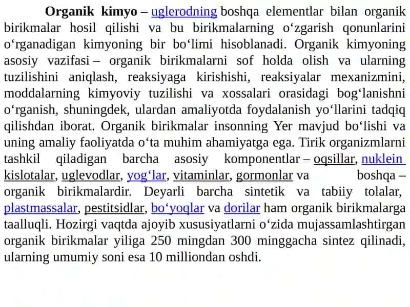 BIOORGANIK KIMYO. ORGANIKKIMYONING ASOSLARI 2