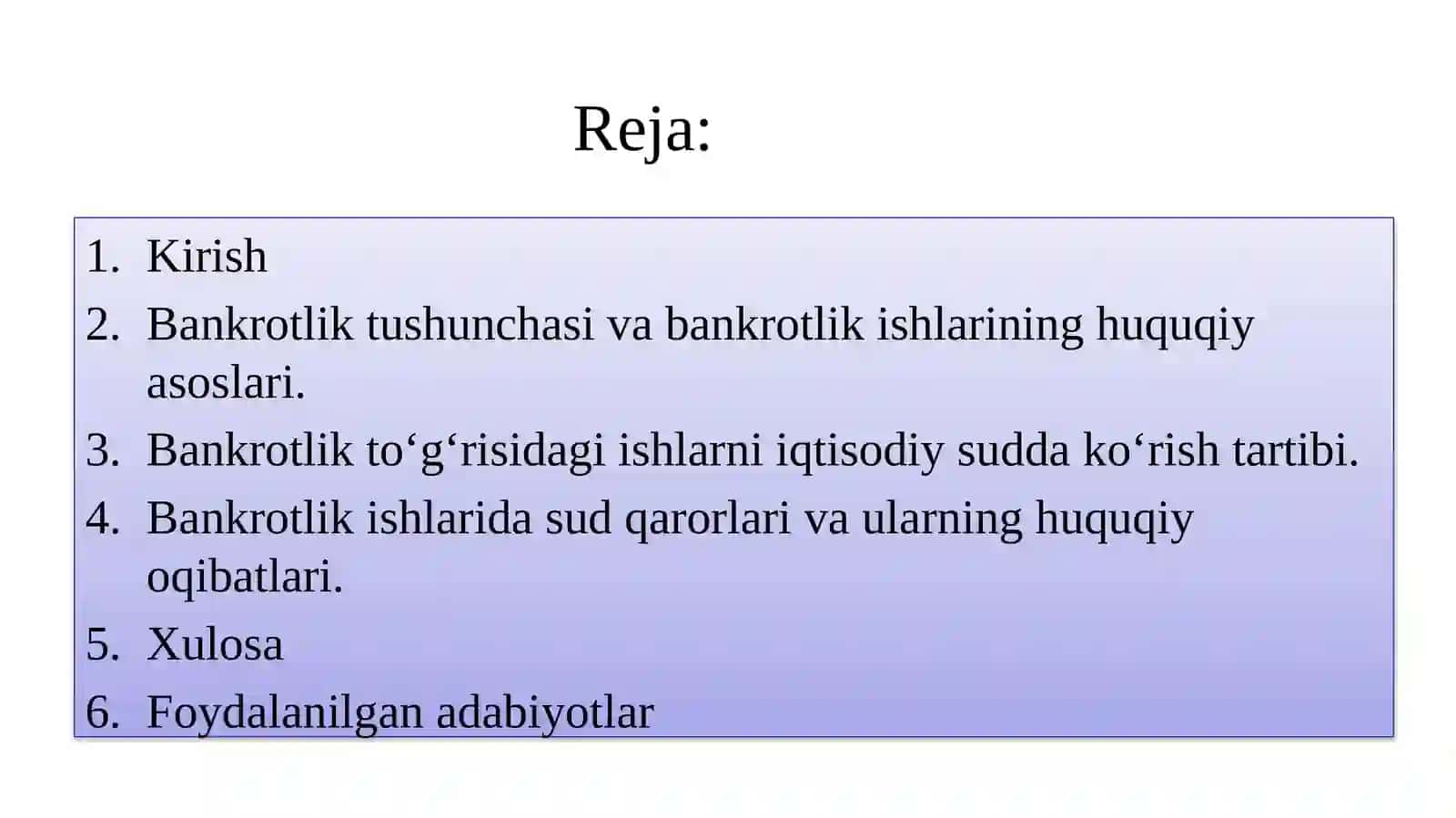 BANKROTLIK TO‘G‘RISIDAGI ISHLARNI IQTISODIY SUDDA KO‘RISH 2