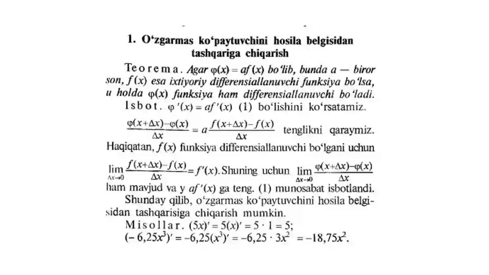 Differensiallash qoidalari: ko‘paytma va bo‘linmaning hosilasi 2